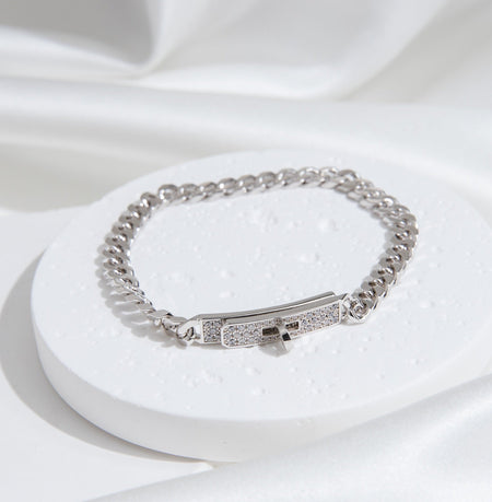 [LUXE]PULSERA DE PLATA CON DIAMANTES Y CADENA KELLY