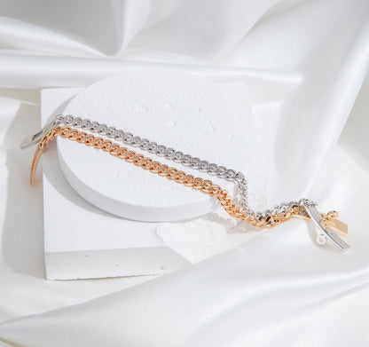 [LUXE]PULSERA DE PLATA CON DIAMANTES Y CADENA KELLY