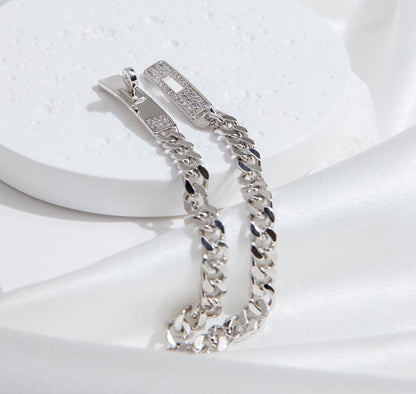 [LUXE]PULSERA DE PLATA CON DIAMANTES Y CADENA KELLY
