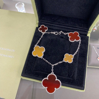 [LUXE]TRÉBOL 5 MOTIVOS PLATA CORNALINA PULSERA DE OJO DE TIGRE