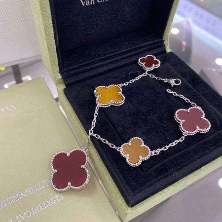 [LUXE]TRÉBOL 5 MOTIVOS PLATA CORNALINA PULSERA DE OJO DE TIGRE