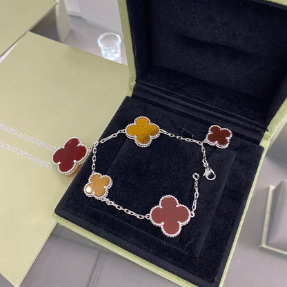 [LUXE]TRÉBOL 5 MOTIVOS PLATA CORNALINA PULSERA DE OJO DE TIGRE
