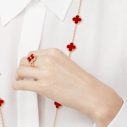 [LUXE]CLOVER CARNELIAN RING ROSE GOLD DIAMOND