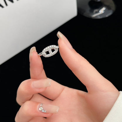 [LUXE]ANILLO PEQUEÑO DE PLATA CON DIAMANTES RONDE