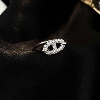 [LUXE]ANILLO PEQUEÑO DE PLATA CON DIAMANTES RONDE
