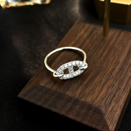 [LUXE]ANILLO PEQUEÑO DE PLATA CON DIAMANTES RONDE