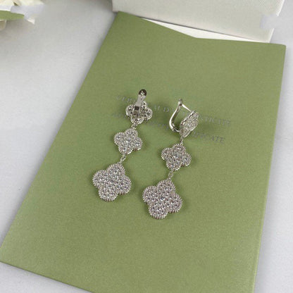 [LUXE] PENDIENTES DE PLATA CON 3 MOTIVOS DE TRÉBOL Y DIAMANTES