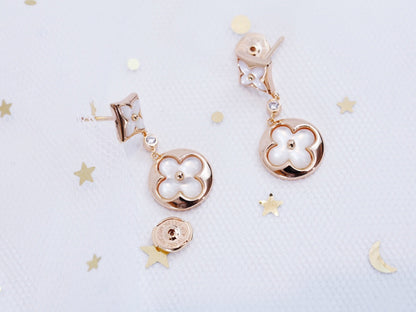 [LUXE] PENDIENTES DE LONGITUD DE MOPA EN ORO ROSA CON ESTRELLA Y SOL