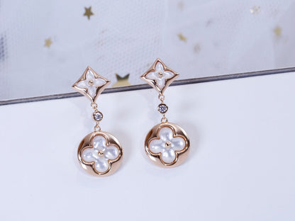 [LUXE] PENDIENTES DE LONGITUD DE MOPA EN ORO ROSA CON ESTRELLA Y SOL