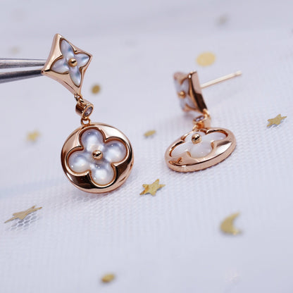 [LUXE] PENDIENTES DE LONGITUD DE MOPA EN ORO ROSA CON ESTRELLA Y SOL