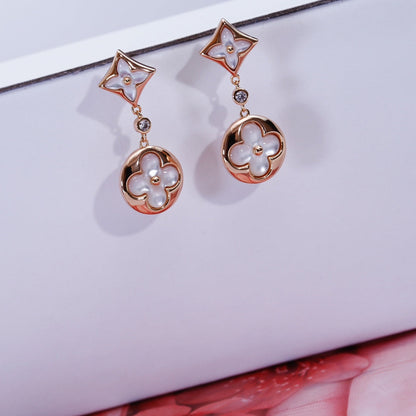 [LUXE] PENDIENTES DE LONGITUD DE MOPA EN ORO ROSA CON ESTRELLA Y SOL
