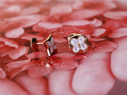 [LUXE] PENDIENTES DE BOTONERA CON ESTRELLA Y SOL EN ORO ROSA