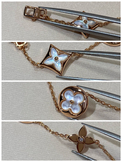[LUXE] PULSERA DE ORO ROSA CON 5 MOTIVOS DE ESTRELLAS Y SOLES