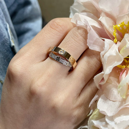 [LUXE] ANILLO DOBLE AMOR DE ORO ROSA, PLATA Y DIAMANTE