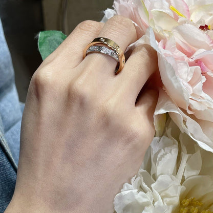 [LUXE] ANILLO DOBLE AMOR DE ORO ROSA, PLATA Y DIAMANTE