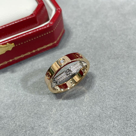 [LUXE] ANILLO DOBLE AMOR DE ORO ROSA, PLATA Y DIAMANTE