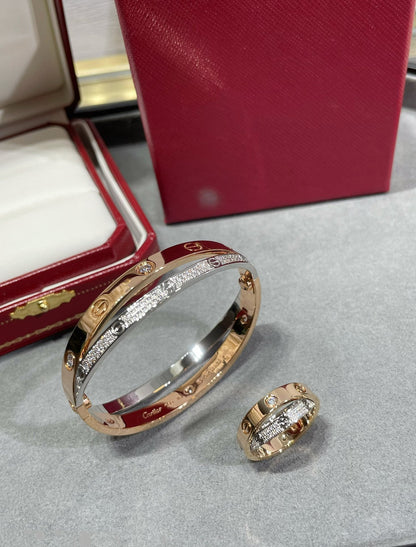 [LUXE] ANILLO DOBLE AMOR DE ORO ROSA, PLATA Y DIAMANTE