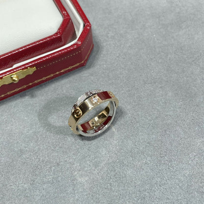 [LUXE] LOVE PINK GOLD SILVER DIAMOND DOUBLE RING