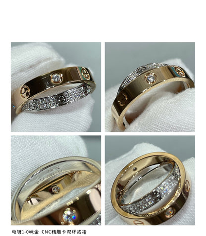 [LUXE] ANILLO DOBLE AMOR DE ORO ROSA, PLATA Y DIAMANTE
