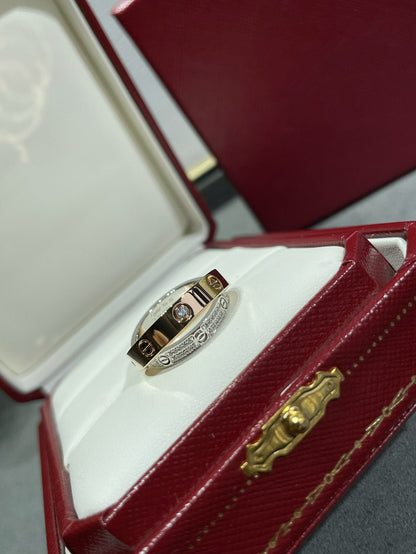 [LUXE] ANILLO DOBLE AMOR DE ORO ROSA, PLATA Y DIAMANTE