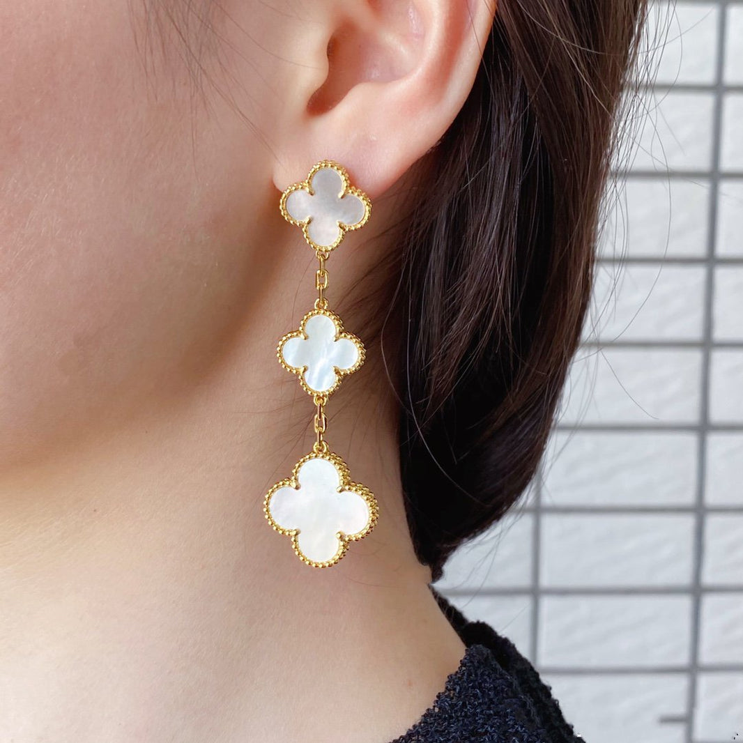 [LUXE]CLOVER MOP 3 MOTIFS GOLD EARRINGS