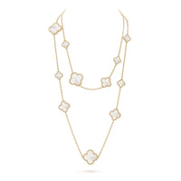 [LUXE] COLLAR DE ORO BLANCO CON 16 MOTIVOS DE TRÉBOL