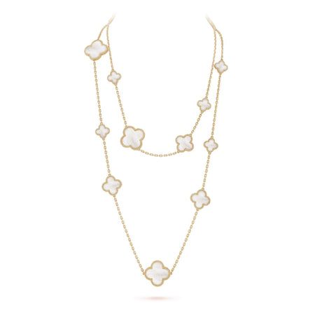 [LUXE] COLLAR DE ORO BLANCO CON 16 MOTIVOS DE TRÉBOL