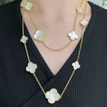 [LUXE] COLLAR DE ORO BLANCO CON 16 MOTIVOS DE TRÉBOL