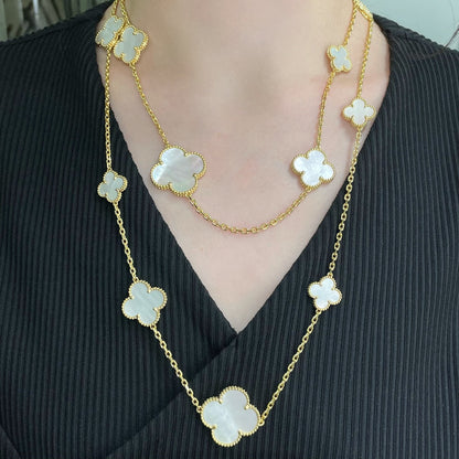 [LUXE] COLLAR DE ORO BLANCO CON 16 MOTIVOS DE TRÉBOL