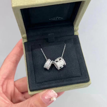 [LUXE] COLLAR DE PLATA CON DIAMANTES Y DOBLE COLGANTE PERLEE