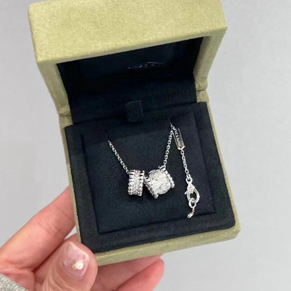 [LUXE] COLLAR DE PLATA CON DIAMANTES Y DOBLE COLGANTE PERLEE