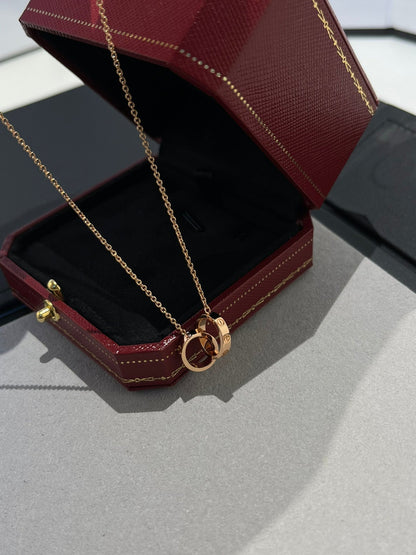 [LUXE]COLLAR AMOR DOBLE ANILLO ORO ROSA 