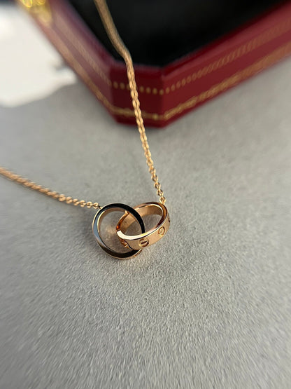 [LUXE]COLLAR AMOR DOBLE ANILLO ORO ROSA 