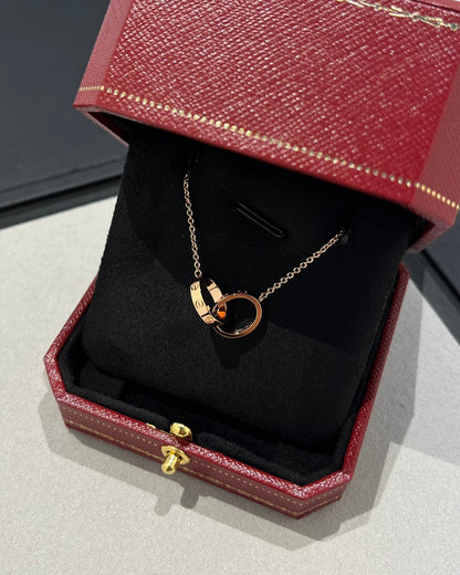 [LUXE]COLLAR AMOR DOBLE ANILLO ORO ROSA 