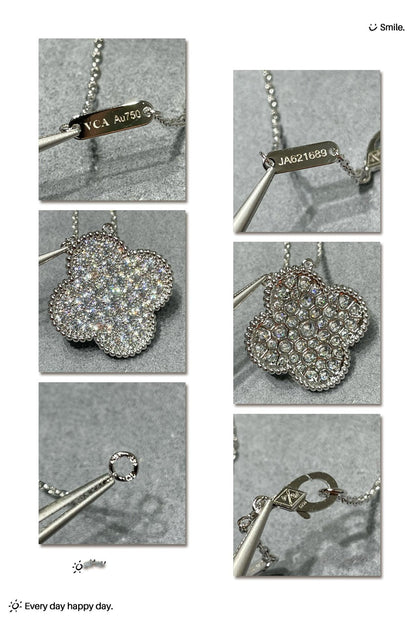 [LUXE] COLLAR DE PLATA CON COLGANTE DE TRÉBOL DE 25 MM Y DIAMANTES PAVÉ