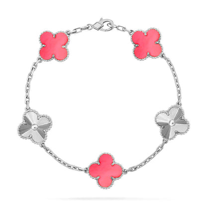 [LUXE] COLECCIÓN DE PULSERAS TRÉBOL 5 MOTIVOS PINK MOP