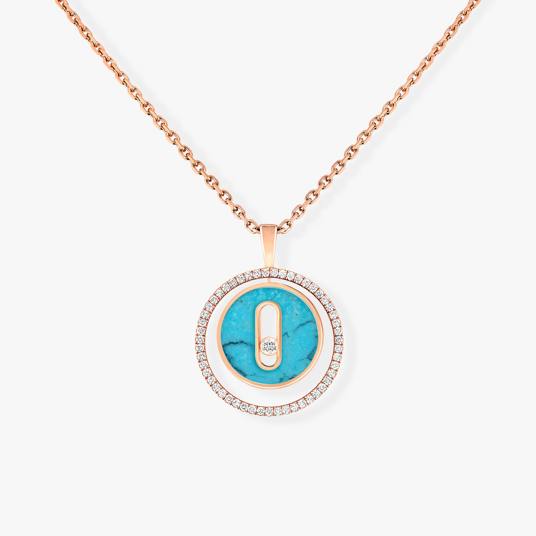[LUXE] LUCKY MOVE 1 DIAMOND TURQUOISE PINK GOLD DIAMOND NECKLACE