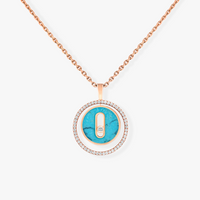 [LUXE] LUCKY MOVE 1 DIAMOND TURQUOISE PINK GOLD DIAMOND NECKLACE