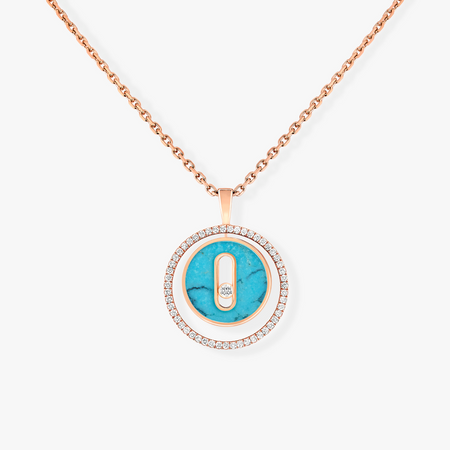 [LUXE] LUCKY MOVE 1 DIAMOND TURQUOISE PINK GOLD DIAMOND NECKLACE