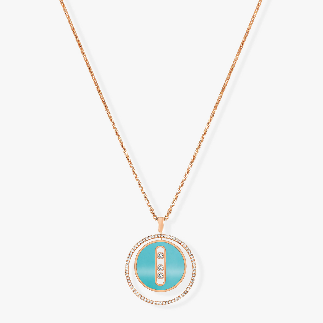 [LUXE] LUCKY MOVE 3 DIAMONDS TURQUOISE PINK GOLD DIAMOND NECKLACE