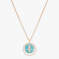 [LUXE] LUCKY MOVE 3 DIAMONDS TURQUOISE PINK GOLD DIAMOND NECKLACE