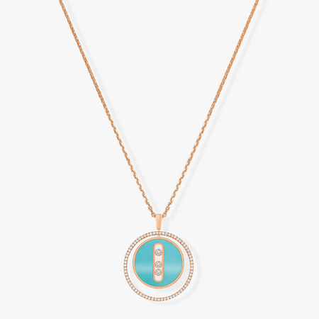 [LUXE] LUCKY MOVE 3 DIAMONDS TURQUOISE PINK GOLD DIAMOND NECKLACE