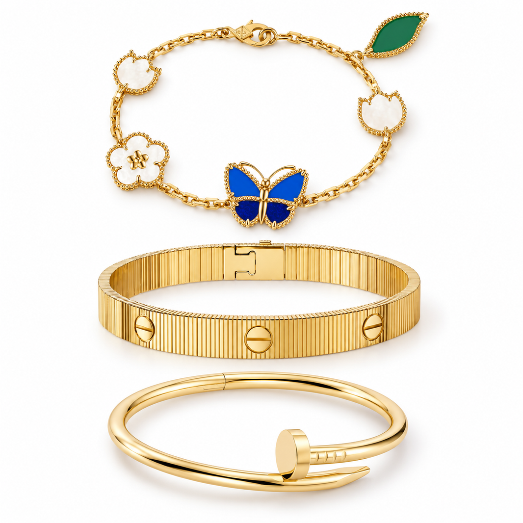[LUXE]Clover Lucky Spring & Love & Juste Garden 3-Piece  Bracelet Stack Set