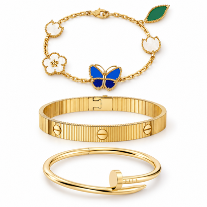 [LUXE]Clover Lucky Spring & Love & Juste Garden 3-Piece  Bracelet Stack Set