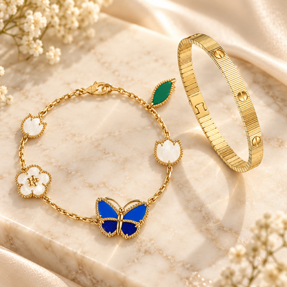 [LUXE] Lucky Spring Butterfly 5-Motif & LOVE Unlimited Bracelet Stack Set