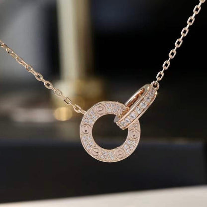 [LUXE] COLLAR LOVE DE 7,6 MM EN ORO ROSA Y PLATA CON DIAMANTES