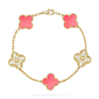 [LUXE] COLECCIÓN DE PULSERAS TRÉBOL 5 MOTIVOS PINK MOP