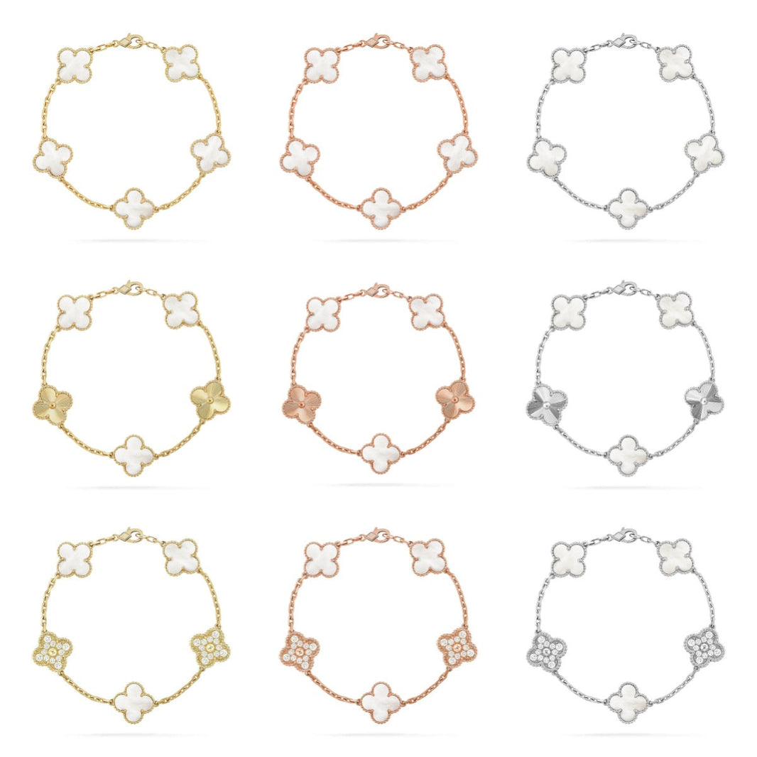 [LUXE]CLOVER WHITE PEARL MOP 5 MOTIF BRACELET COLLECTION