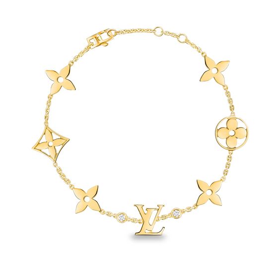 [LUXE]PULSERA DE ORO CON 7 MOTIVOS DE ESTRELLA Y SOL