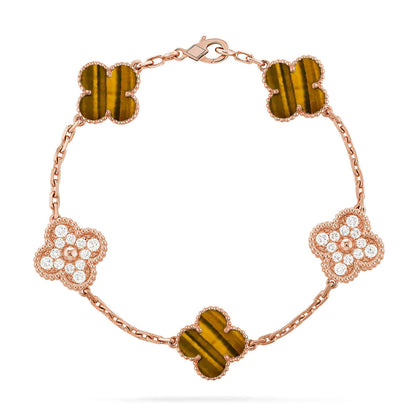 [LUXE] CLOVER 5 MOTIFS TIGER EYE BRACELET COLLECTION